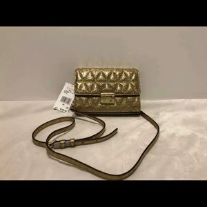 Michael Kors Ruby Metallic Quilted Clutch crossbody gold